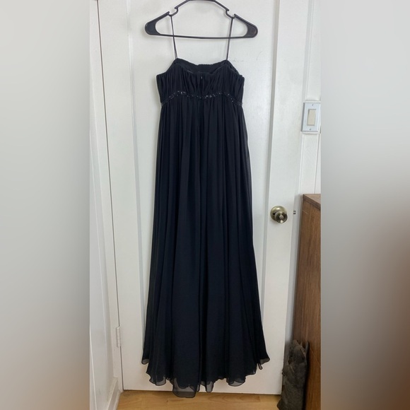 PAMELLA ROLAND Black Silk Chiffon Strapless Empire Waist Rosette Gown size 6 - Picture 5 of 8